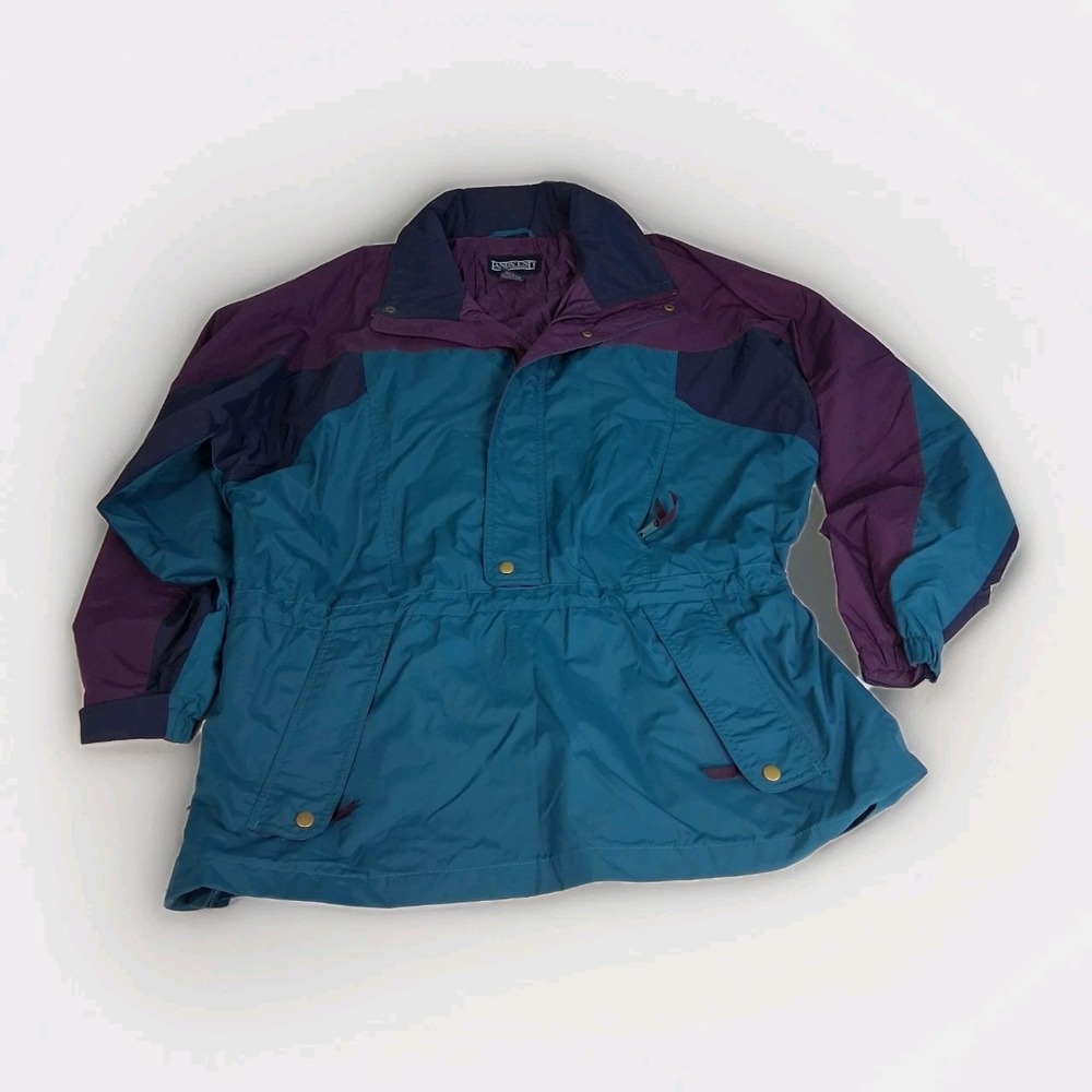 Lands End VTG Windbreaker Jacket Mens Sz XL Unisex 90s Colorblock  Packable Hood